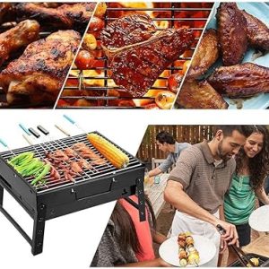 Portable BBQ Grill with Foldable Stand Stainless Steel Construction